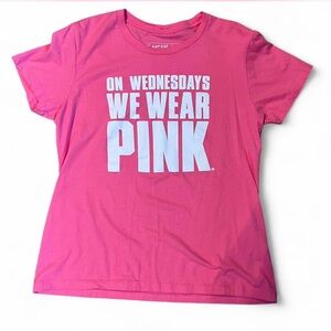 Mean Girls "On Wednesdays We Wear Pink" graphic t-shirt.